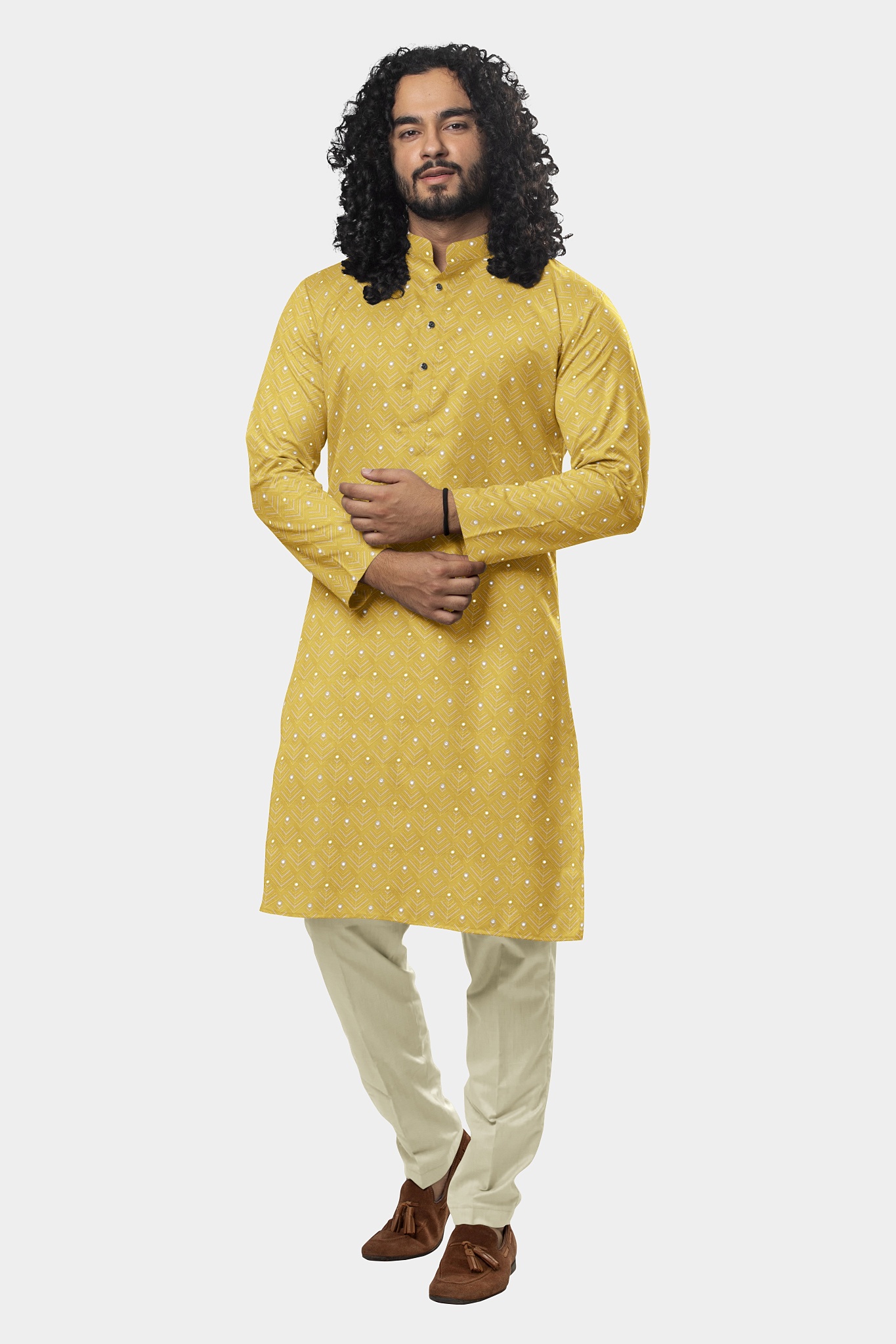 White Vineyard on Greenish Yellow Kurta SK32